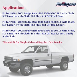 Forwinparts Seat Cover Accessories for Dodge Ram 1500 2500 3500 SLT 1998 1999 2000 2001 2002 Driver Side Bottom Seat Cover Gray