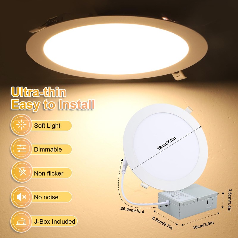 xingruyu 6 Pack 7 Inch Ultra-Thin LED Recessed Ceiling Light