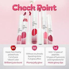Berrisom Jelly Tattoo Tint, tinte de labios coreano de larga duración con textura de gelatina, color resistente a la transferencia, 0.13 onzas, 4 tono