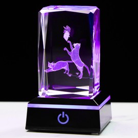 YWHL 3D Crystal Cats Figurine with Colorful Light Base, Laser Engraved Cat Gifts for Women Men on Birthday Mother's Day Christmas, Animal Figurine Collection for Home Decor