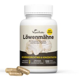 Lion's Mane Mushroom Complex with Bacopa, Gotu Kola, Ginseng & Vitamin B12-120 Lions Mane Capsules for Mental Performance, Focus and Energy | Hericium Erinaceus | Vegan Lions Mane Mushroom, Caffeine