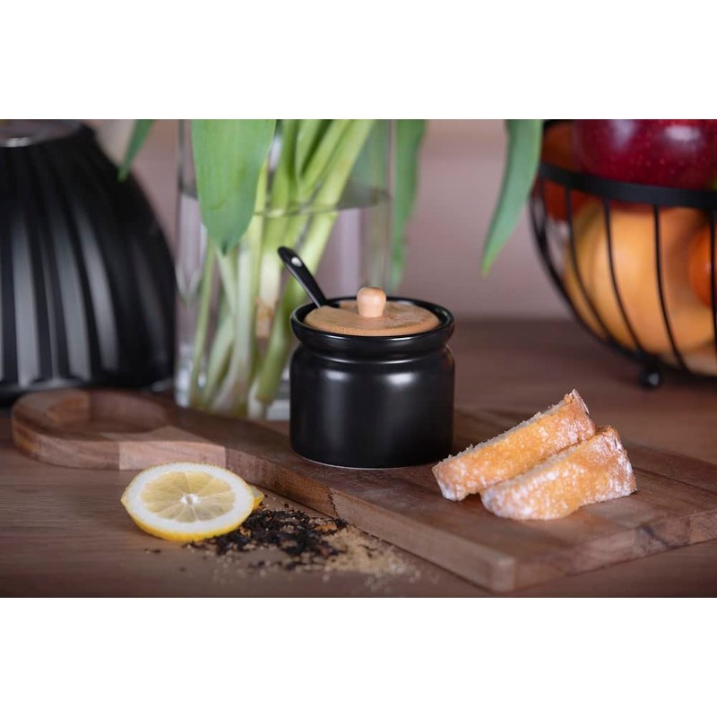 Pullmer Ceramic Sugar Bowl with Bamboo Lid and Sugar Spoon,