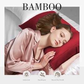 WishSmile Cooling King Pillow Cases Set of 2 Breathable Cool Silky Soft Rayon Derived from Bamboo Fabric Moisture Wicking for Hot Sleepers,Hair and Skin Friendly,Red,2 Pack,20x36IN