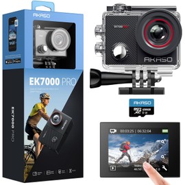 AKASO EK7000 Pro Action Camera 4K 20MP 128GB SD Card Included Touch Screen Type-C External Microphone Compatible Image Stabilization WIFI Equipped Wide Angle Lens 40m Waterproof Underwater Camera HDMI Output Sports Camera 