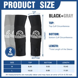 2Pcs Volleyball Arm Sleeves, Volleyball Arm Guards with Protective Pads & Thumb Hole, Passing Hitting Forearm Sleeves women (Black+Gray, M)