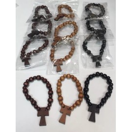12 Wood Cross Bracelets Beads Elastic Religious Catholic Wholesale