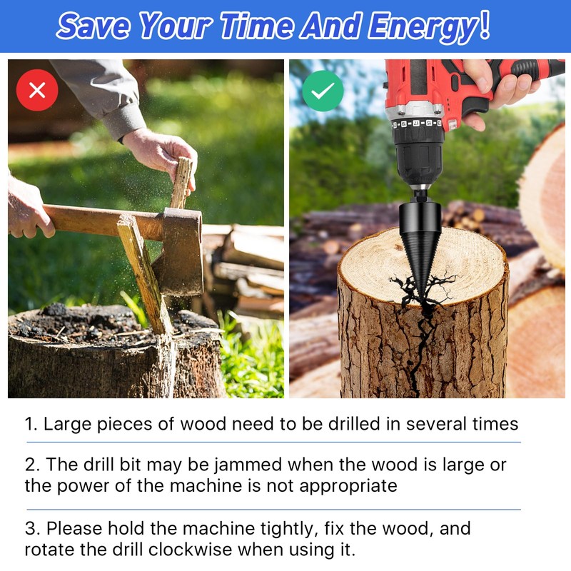 Aemygo 9 Pcs Firewood Splitter Drill Bit Set, 42mm/32mm Firewood