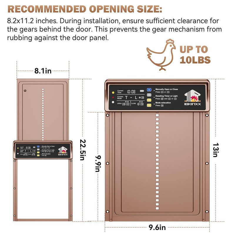 Automatic Chicken Coop Door Solar Powered, 4 Modes Automatic Chicken