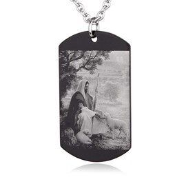 FAYERXL 23rd Psalm Black Dog Tag Necklace,Catholic Christian Holy Bible Verse Scripture Baptism Religious Communion Confirmation Rite Gift (Psalm 23-The Lord is my shepherd)