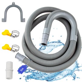 LUKIUP 5M Universal Washing Machine Hose, 1/1.5/2/2.5/3/4/5/6/7M Extension for Washing Machines, with Drain Hose Connector, Hook and Hose Clamp, for Washing Machines Dishwasher (5 m)