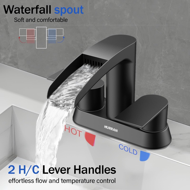 Bathroom Sink Faucet for 3 Hole, Hurran 4 Inch Bathroom