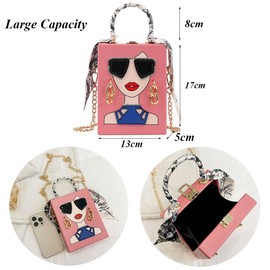 Novelty Unique 3D Lady Face PU Leather Top Handle Satchel Handbags for Women Funky Tote Purse Hobo Crossbody Shoulder bags (Chain White)