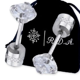 R.D.A. Stainless Steel Earrings, Hypoallergenic Metal, Leave Backed, Stud Earrings, Stainless Steel, Zircon | Diamond