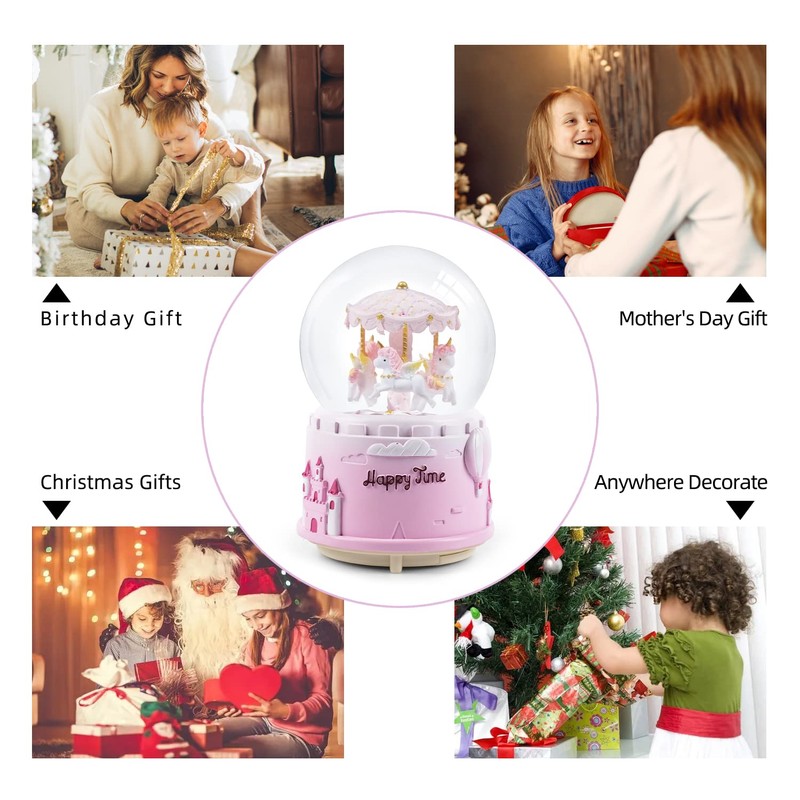 Unicorn Musical Snow Globe for Kids Girls Carousel Music Box