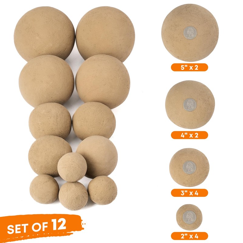 Stanbroil 12 Pack Ceramic Balls, Mixed 4 Sizes Fireplace Balls,