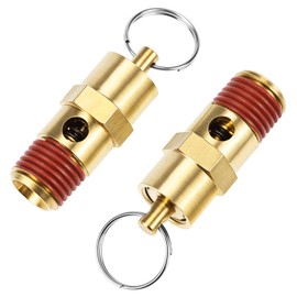 QWORK Brass Pressure Relief Valve (2 Pack) - 1/4 Inch NPT Threaded, 150 PSI Rating, Air Compressor Check Valve with Seal Thread Locks