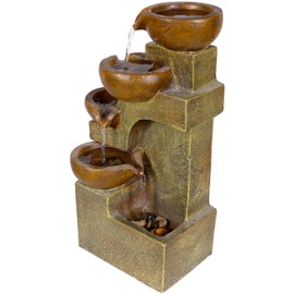 Alpine Corporation WCT726 Indoor/Outdoor Tabletop Tiered Pouring Pots Waterfall Fountain with Natural Stone Look, 16", Brown
