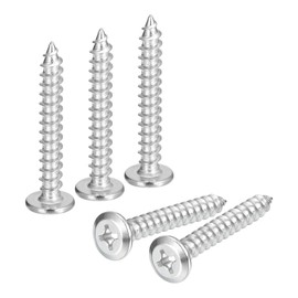 sourcing map M6x45mm Flat Head Phillips Drive Self Tapping Screws, 304 Stainless Steel Cross Drive Fastener Screws, Silver, Pack of 100