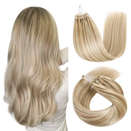 SUYYA Extensiones De Pelo Micro Loop Cabello Humano Real Rubio Ceniza/Rubio Blanqueador Micro Enlaces Extensiones De Cabello Lacio Microlink Extensiones De Cabello Humano 50 Hilos 50 G/Paquete Para Mu