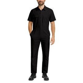 Bass Creek Outfitters Mens Coveralls - Twill Short Sleeve Work Overalls for Men with Elastic Waistband (Sizes: M-2XL), Size 2X-Large, Black