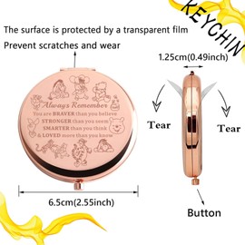 KEYCHIN Pooh Bear Pocket Mirror Piglet & Eeyore & Tigger & Rabbit Fans Gifts You are Braver Stronger Smarter Than You Think Pooh Compact Makeup Mirror (Pooh Bear-RG)