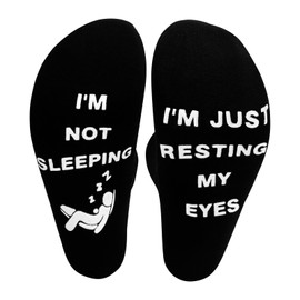 ZoomPlay Funny Novelty Socks for Men Women, Unisex Cotton Calf Socks with Grippers Non-Slip, I'M NOT SLEEPING I'M JUST RESTING MY EYES Sock for Christmas Birthday Gifts, Without Gift Box