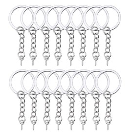 HAUTOCO 100Pcs Keychain Rings with Chain, Open Jump Rings and Screw Eye Pins for Crafts Charm Jewelry Making(1 Inch/25mm)