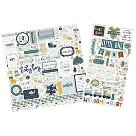 12x12 Baby Boy Stickers for Scrapbooking - Baby Boy Chipboard Die Cut Sheet - Newborn Photo and Baby Shower Album Embellishments, Milestone Book Supplies - Total 2 Items