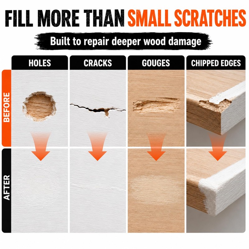 Wood Filler, Paintable & Sandable White Wood Putty for Hole