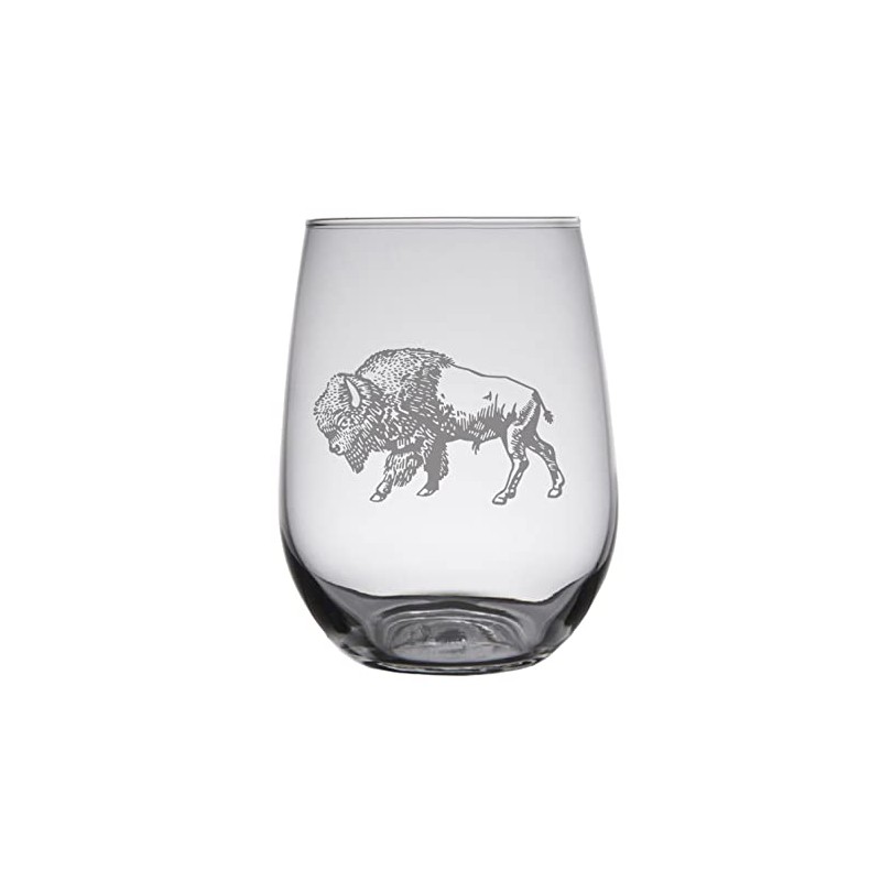 HullSpeed Designs Bison - Buffalo Engraved Stemless Wine Glasses (Set