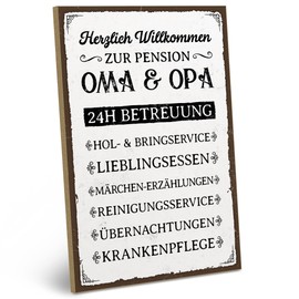 ARTFAVES® Wall Picture Wooden Sign with Saying "Pension OMA und OPA (V1) - Door Sign Retro Vintage Decorative Picture Gift - Family, Grandparents