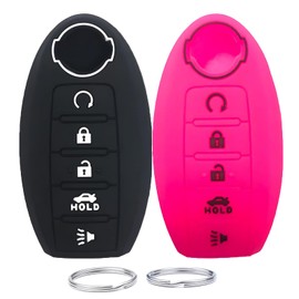 KUSTSOFT Silicone Key Fob Cover Fit for Nissan Armada Murano Rogue Maxima Altima Pathfinder Sentra Versa Infiniti Q50 Q60 QX50 QX80 | Car Accessories | Remote Key Protection Case(Black Peach)