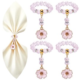SUNNYCLUE 8 Sets Flower Napkin Rings Napkin Holder Rings Napkin Holder Buckle Valentines Day Romantic Pink Glass Beads Love Beaded Napkin Ring for Christmas Wedding Dinner Table Banquet Party Decor