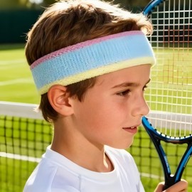 2 fasce per capelli sportivi per bambini, in cotone, per bambini e ragazze, assorbono il sudore, per calcio, basket, corsa, ciclismo (4-14 anni)