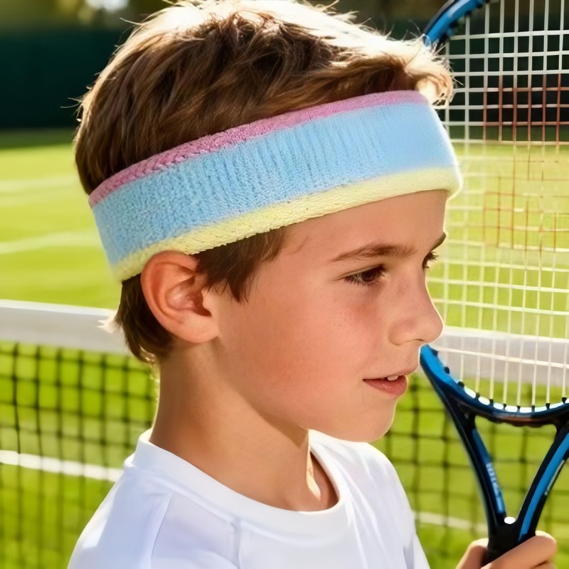 2 fasce per capelli sportivi per bambini, in cotone, per