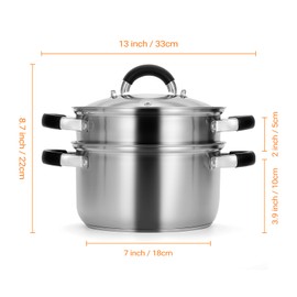 Kirecoo 3.2QT Steamer for Cooking - Stainless Steel Steam Pot with Steamer Basket, Cooking Stock Pot with Silicone Handle, Lid for Vegetable, Dumplings, Soup, Food, 3Ply Bottom Boiling Stew Cookware