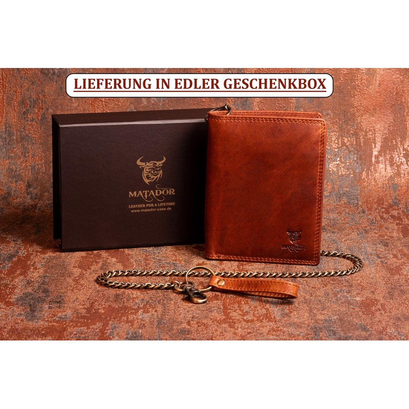 MATADOR® Leather Biker Wallet with Chain TÜV Tested RFID Protection,