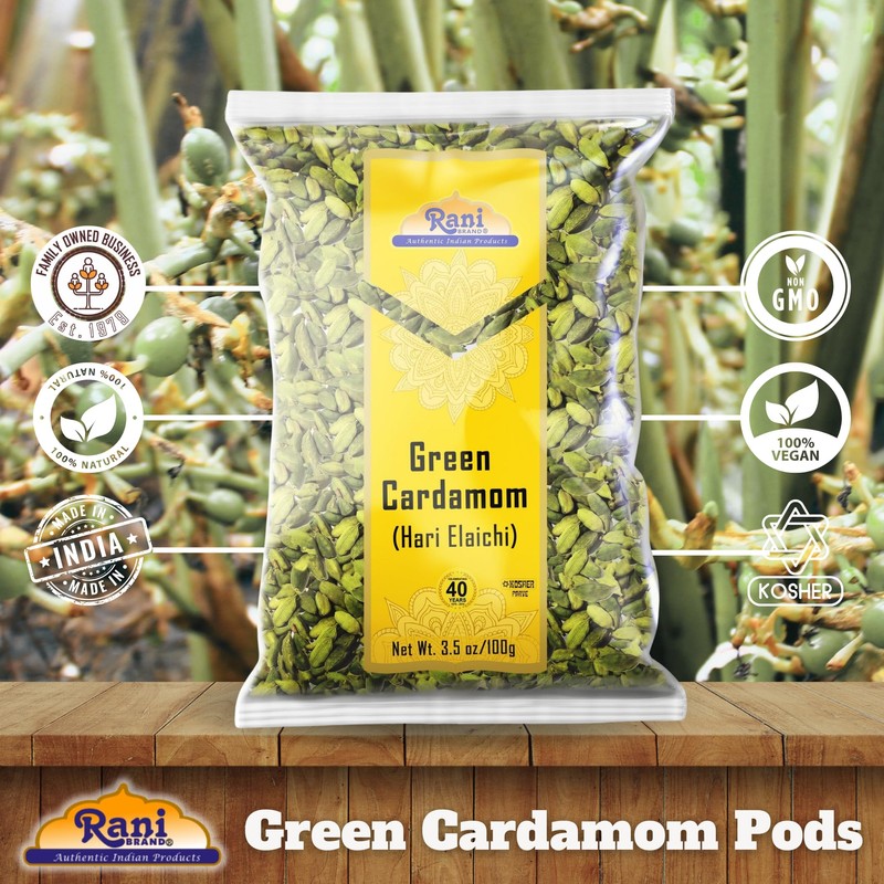 Rani Green Cardamom Pods Spice (Hari Elachi) 3.5oz (100g) ~