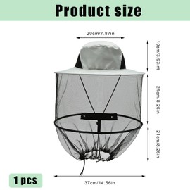 GUOYOU Mosquito Head Net Hat, Mosquito Hat with Removable Netting, Portable Midge Head Net Hat, Fishing Net Mesh Caps, Face Neck Protection Head Coverfor Hiking Fishing Camping Gardening(Grey)