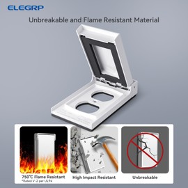 ELEGRP Vertical Outdoor Cover for Duplex Receptacles, Weatherproof Wall Plate, Outdoor Electrical Outlet Cover, Standard Size 1-Gang 4.85” x 2.82”, Thermoplastic, 6 Pack, White