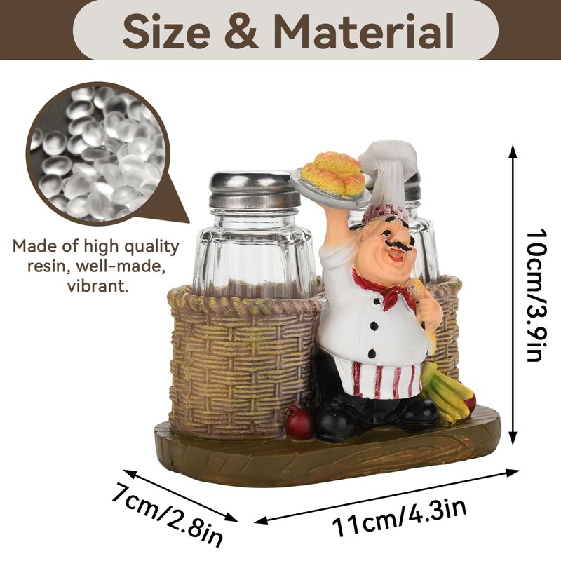Funny Salt and Pepper Shakers with Chef Figurines Holder, Resin