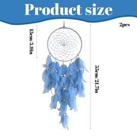 Dream Catcher, 2 Pack Blue and White Feather Dream Catchers for Wall Hanging, Boho Decor for Girls Bedroom, Dorm Room, Living Room, Window Decor, Dreamcatcher Kit with Art Deco Design