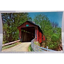 FLYOD MITCHELL INDIANA COVERED BRIDGE POSTCARD DICK HUFFMAN BRIDGE OVER BIG WALNUT CREEK PUTNAM
