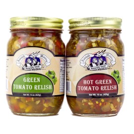 Amish Wedding Green Tomato Relish and Hot Green Tomato Relish Combo 15 Ounces each