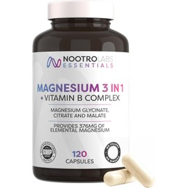 Nootro Essentials Magnesium 3-in-1 Capsules (60 Servings), High Strength Magnesium Supplement with Glycinate, Malate and Citrate for Muscle Pain, Sleep and Digestion