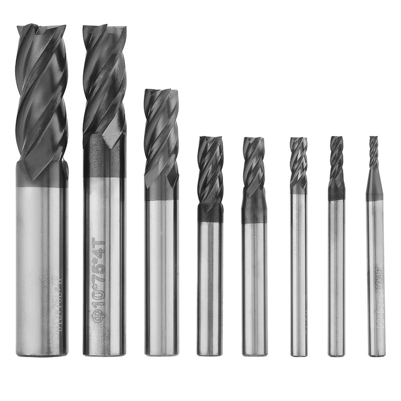 8pcs 2-12mm 4 Flutes Carbide End Mill Set Tungsten Steel