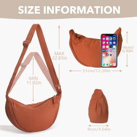 GoPaw Crescent Bag for Women, Nylon Crescent Bag Crossbody Bag Women Nylon Shoulder Bag with Zipper, Dumpling Bag with Adjustable Strap Portable Crescent Purse for Daily Use (Orange)