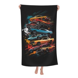 VANZEV Vintage Muscle Cars Beach Towel 31inx51in, Car Sand-Free Microfiber Bath Towel Ultra Soft Quick Dry Pool Towel Absorbent Towel Lightweight Towel for Swimming Bathroom Decor