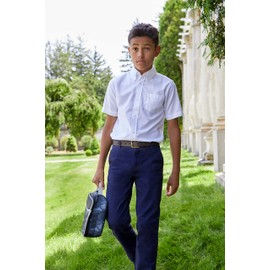 French Toast Boys' Adjustable Waist Straight Fit Stretch Twill Chino Pant, School Uniform Navy, 16