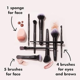e.l.f. Ten Out Of Ten Brush - Juego de 10 brochas para cara, ojos, cejas y más, cerdas sintéticas, veganas y libres de crueldad animal